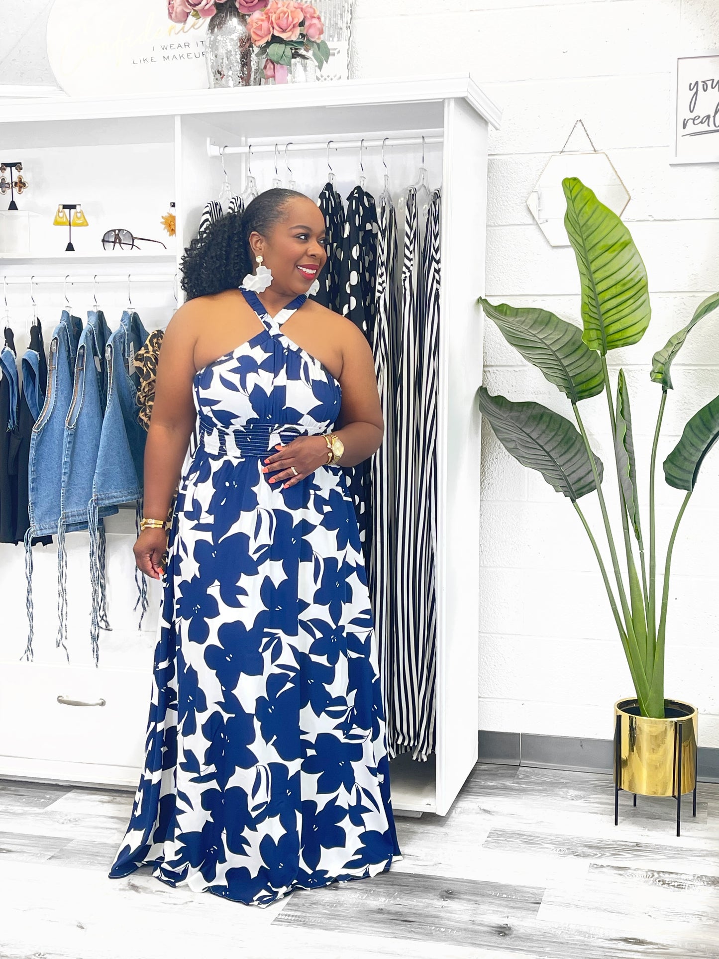 Printed Navy & Blue Maxi Dress