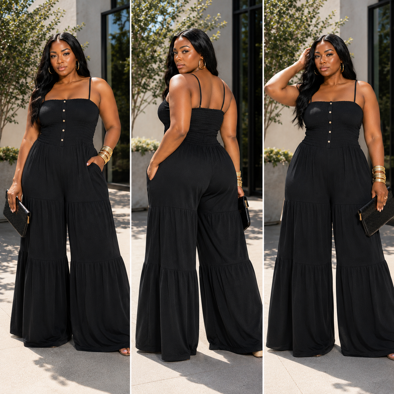 Black Smocked Jumpsuit