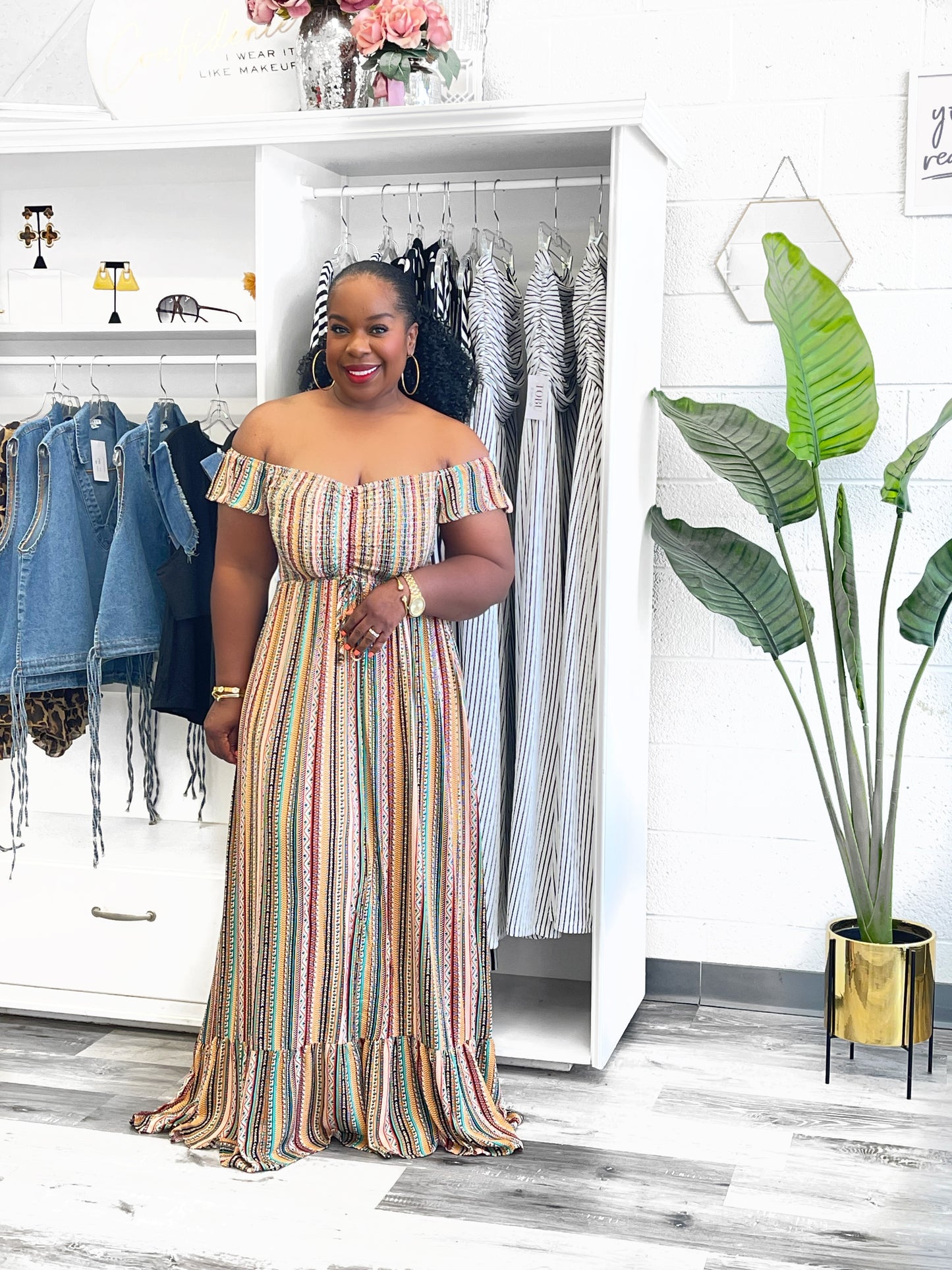 Printed Off Shoulder Boho Maxi Dress