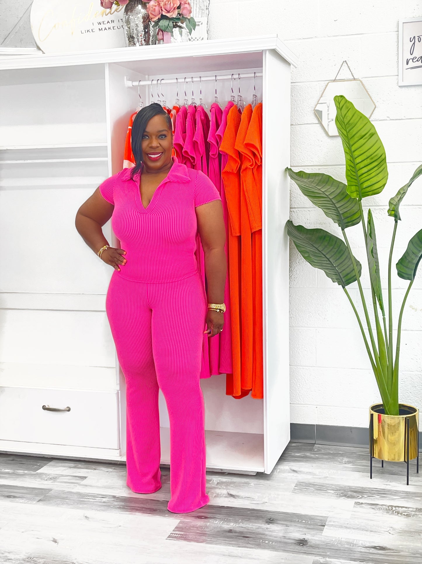 V- Neck Ribbed Two Piece Set