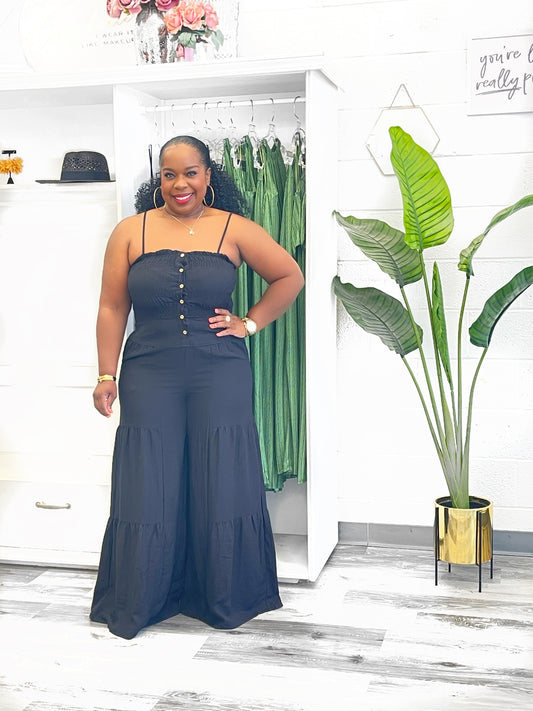 Black Smocked Jumpsuit