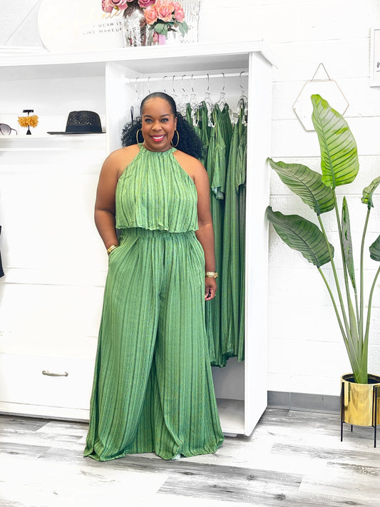 Green & Black Loose Fit Stripe Set