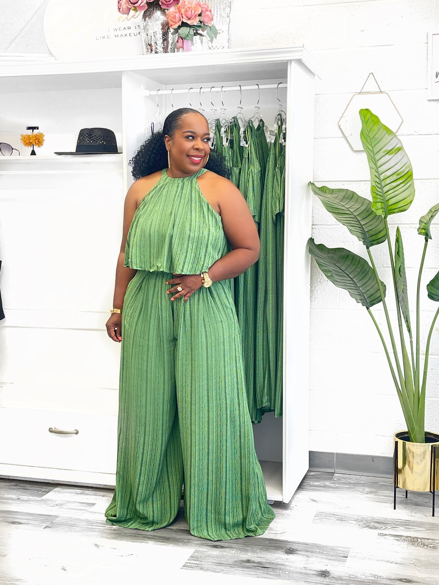 Green & Black Loose Fit Stripe Set