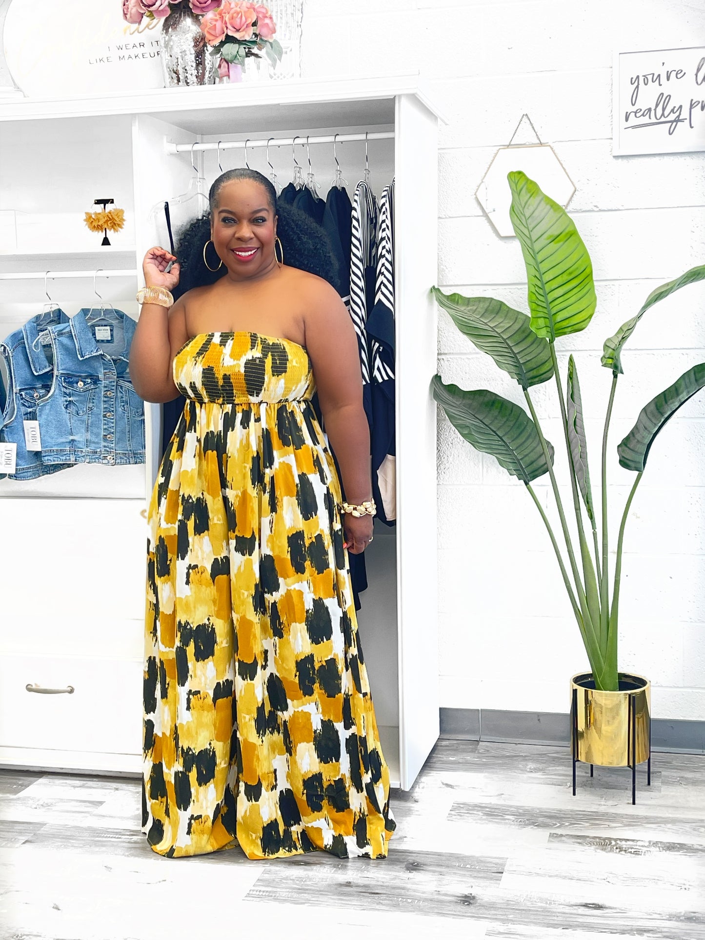 Smocked Tube Wide Leg Jumpsuit