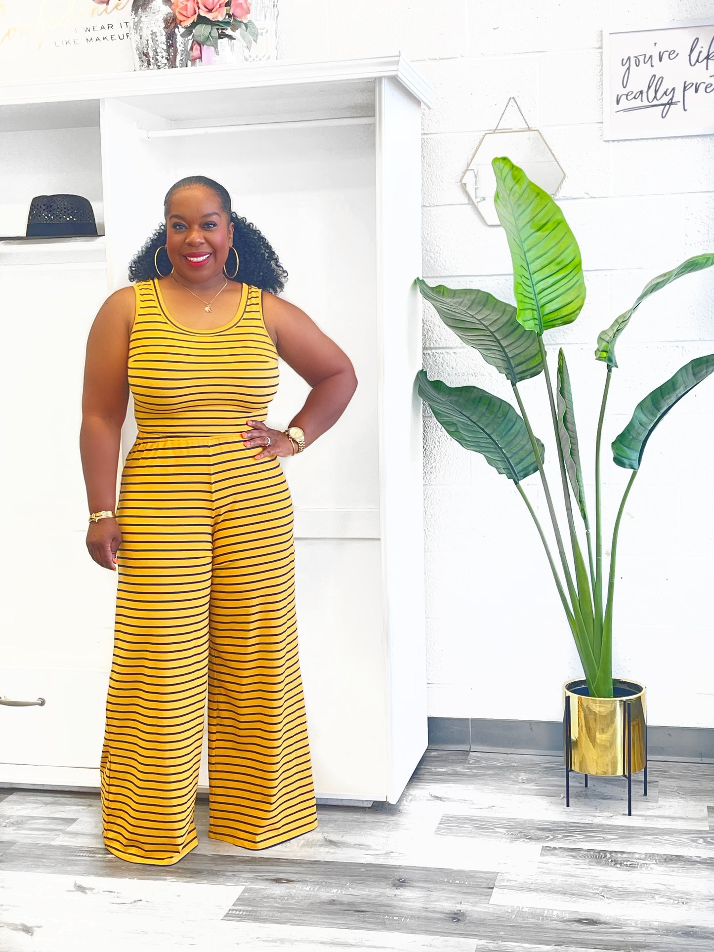 Striped Knit Top And Pants Set