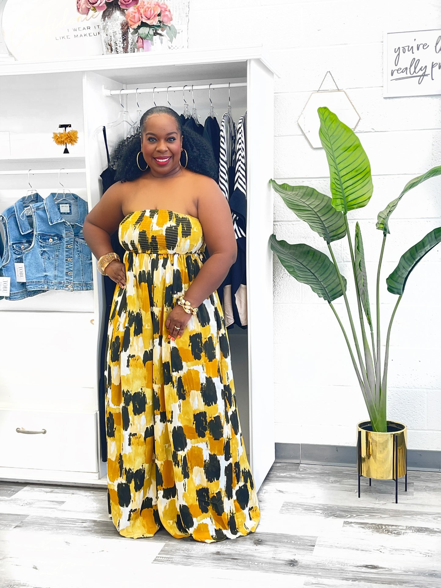 Smocked Tube Wide Leg Jumpsuit