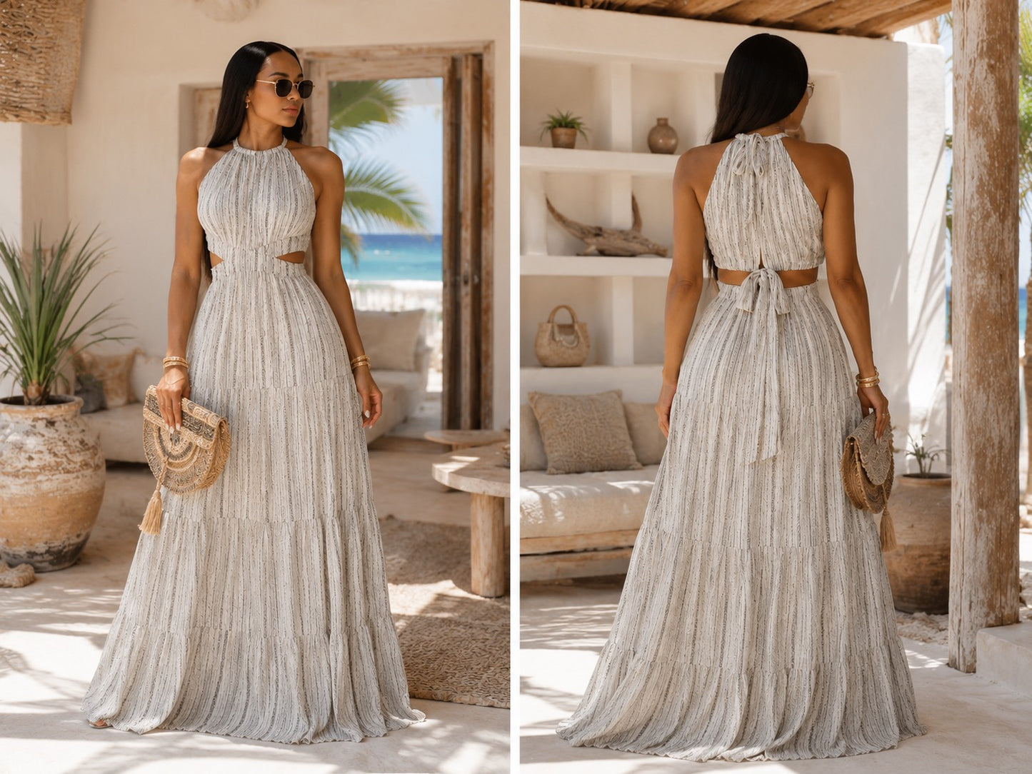 Stripe Cut-Out Maxi Dress