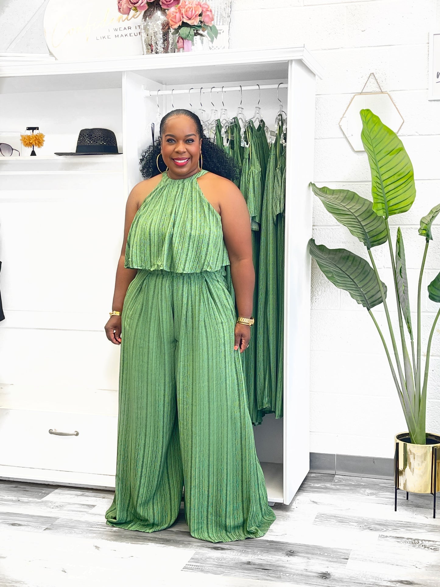 Green & Black Loose Fit Stripe Set