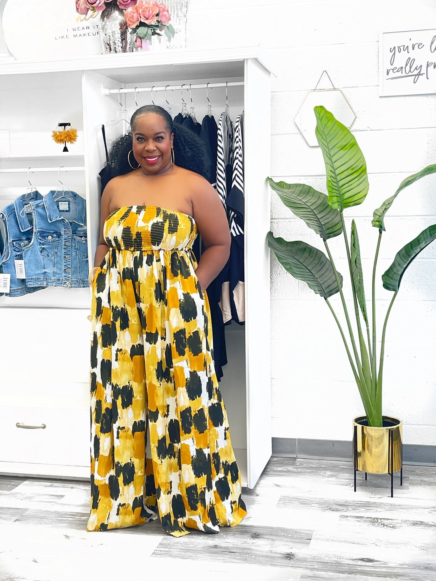 Smocked Tube Wide Leg Jumpsuit