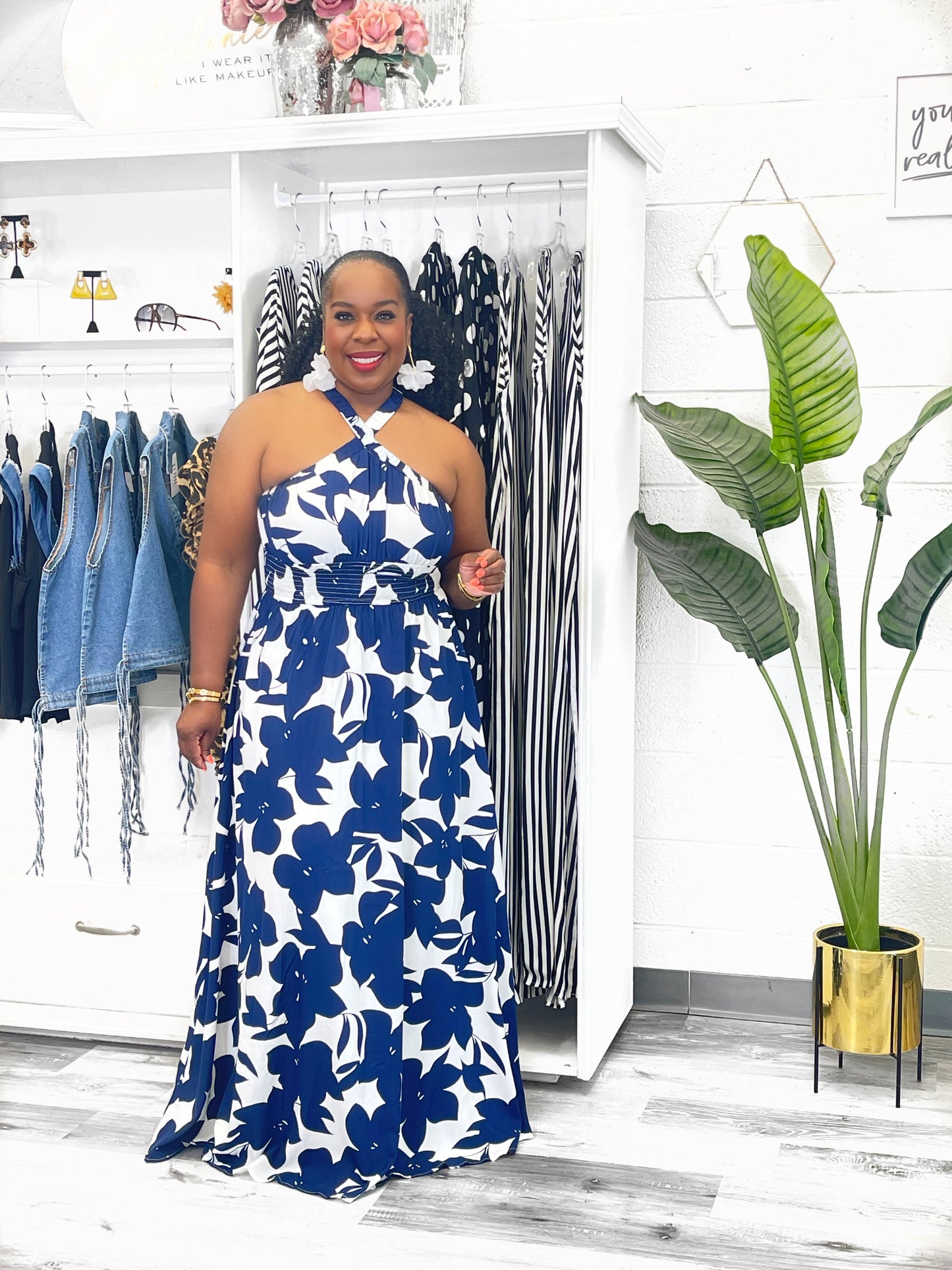 Printed Navy & Blue Maxi Dress