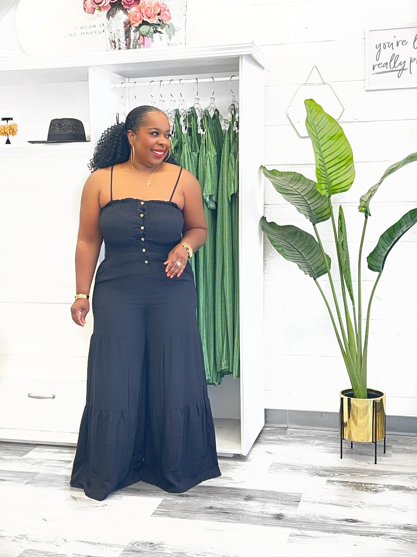Black Smocked Jumpsuit