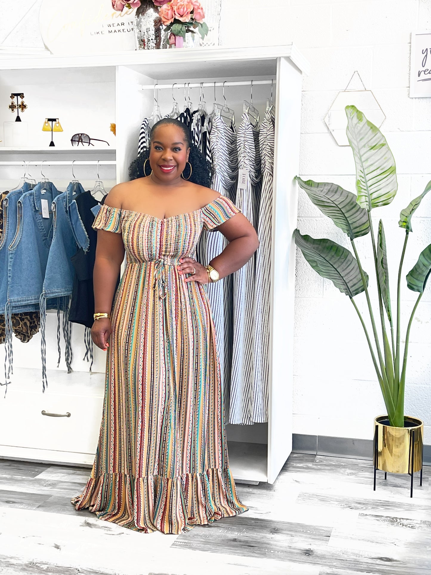Printed Off Shoulder Boho Maxi Dress