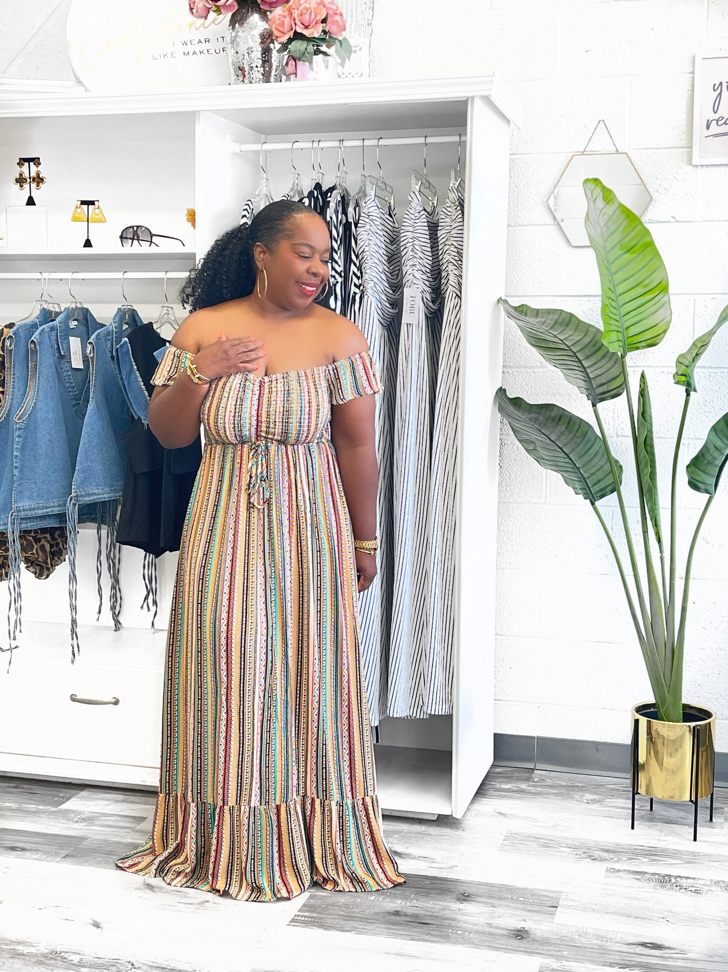 Printed Off Shoulder Boho Maxi Dress