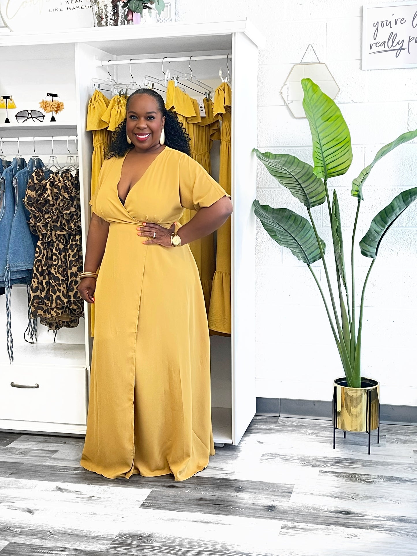Golden Wrap Woven Dress