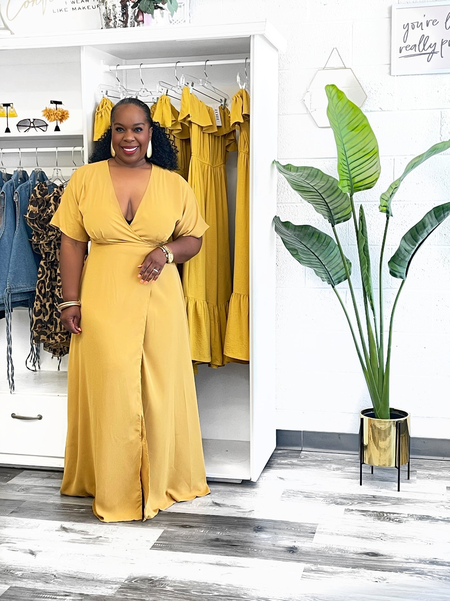 Golden Wrap Woven Dress