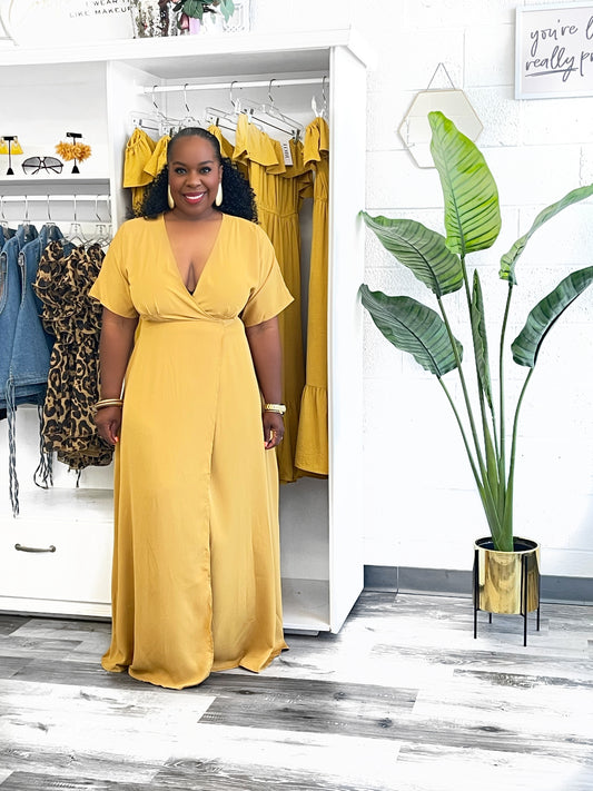Golden Wrap Woven Dress