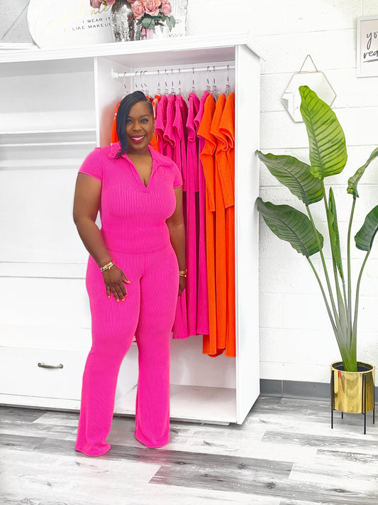 V- Neck Ribbed Two Piece Set