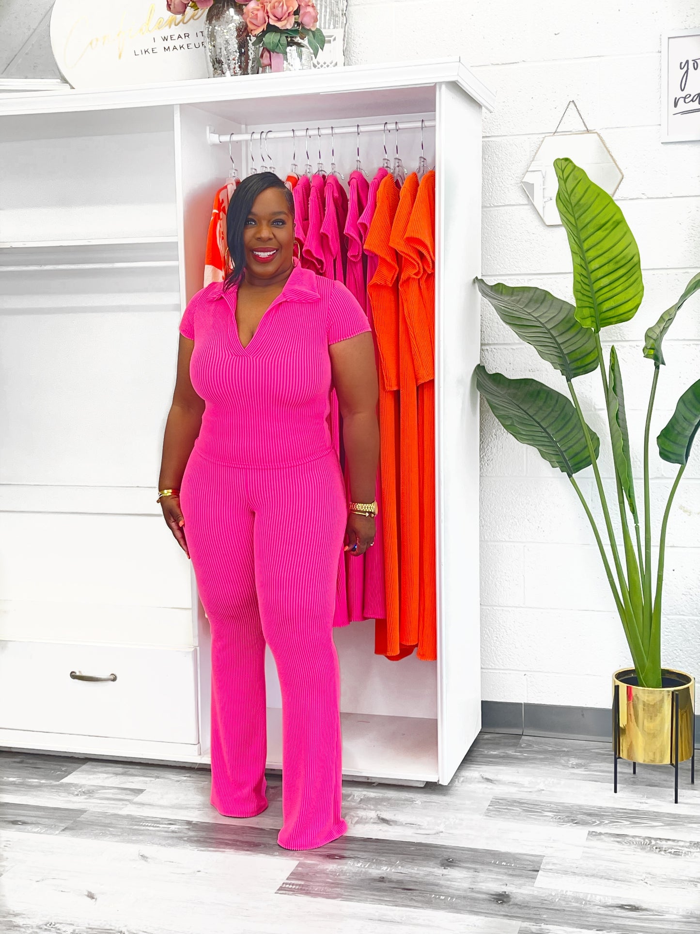 V- Neck Ribbed Two Piece Set