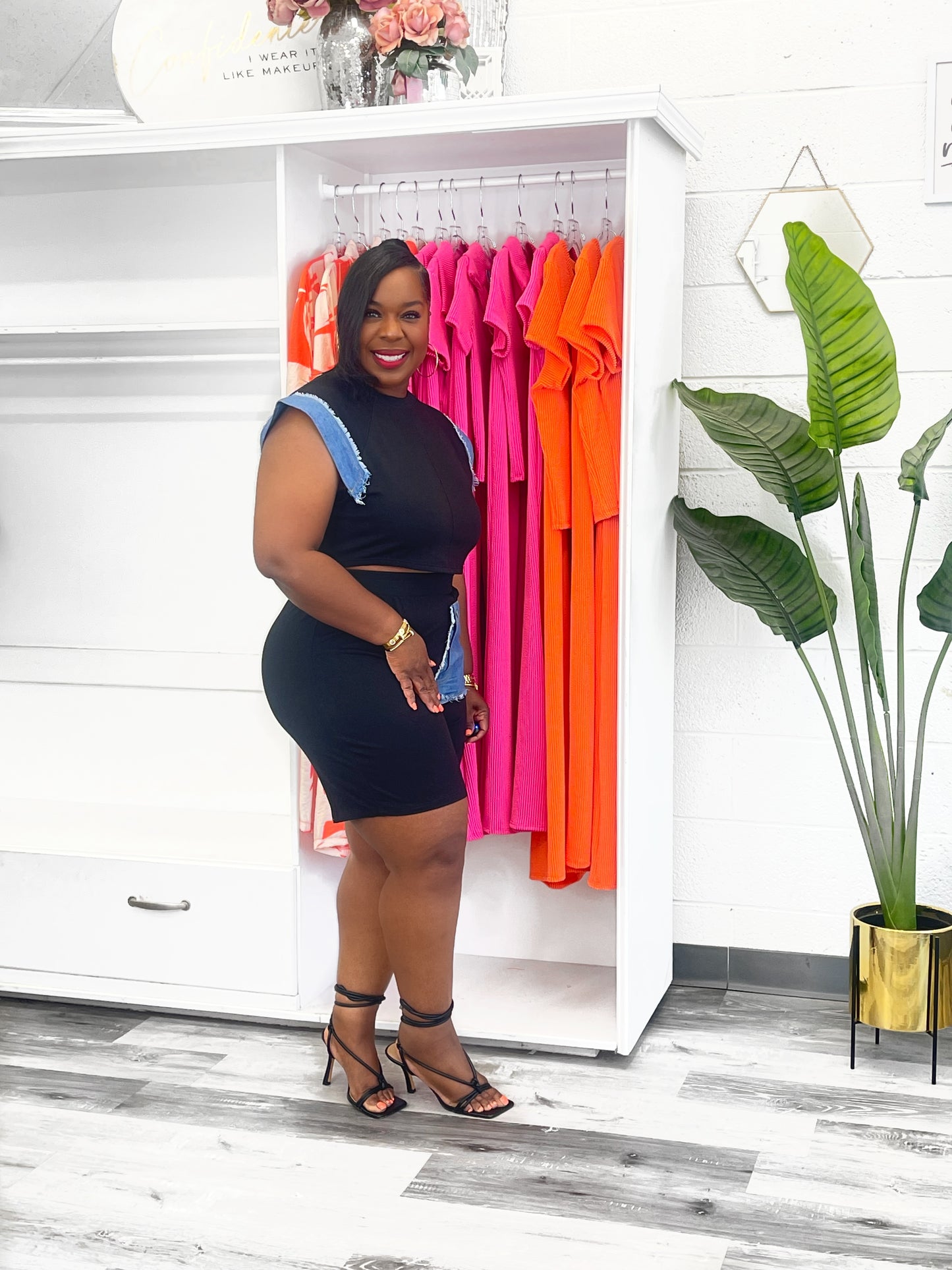 Color Block Denim & Black Short Set