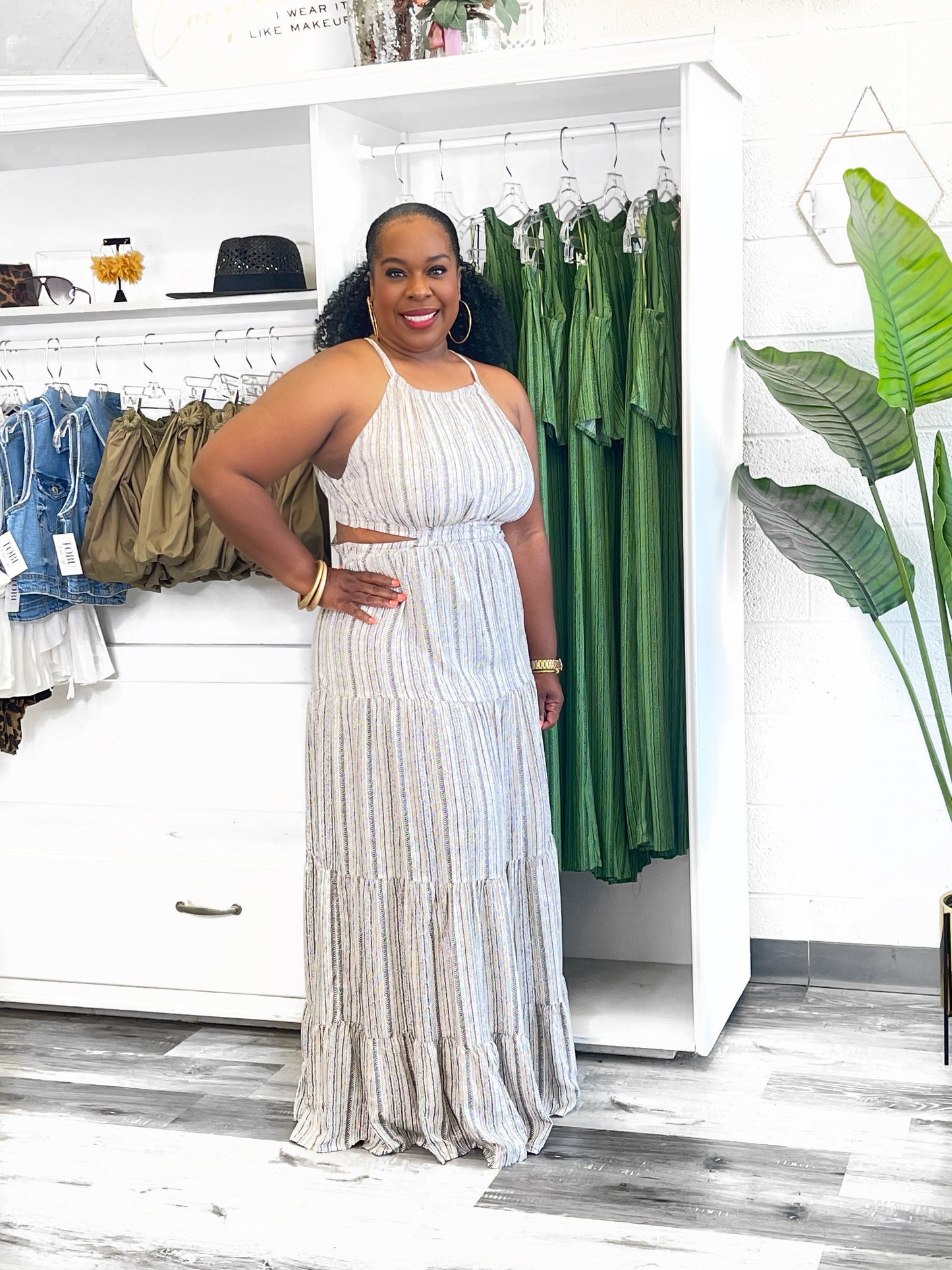Stripe Cut-Out Maxi Dress