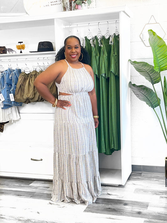 Stripe Cut-Out Maxi Dress