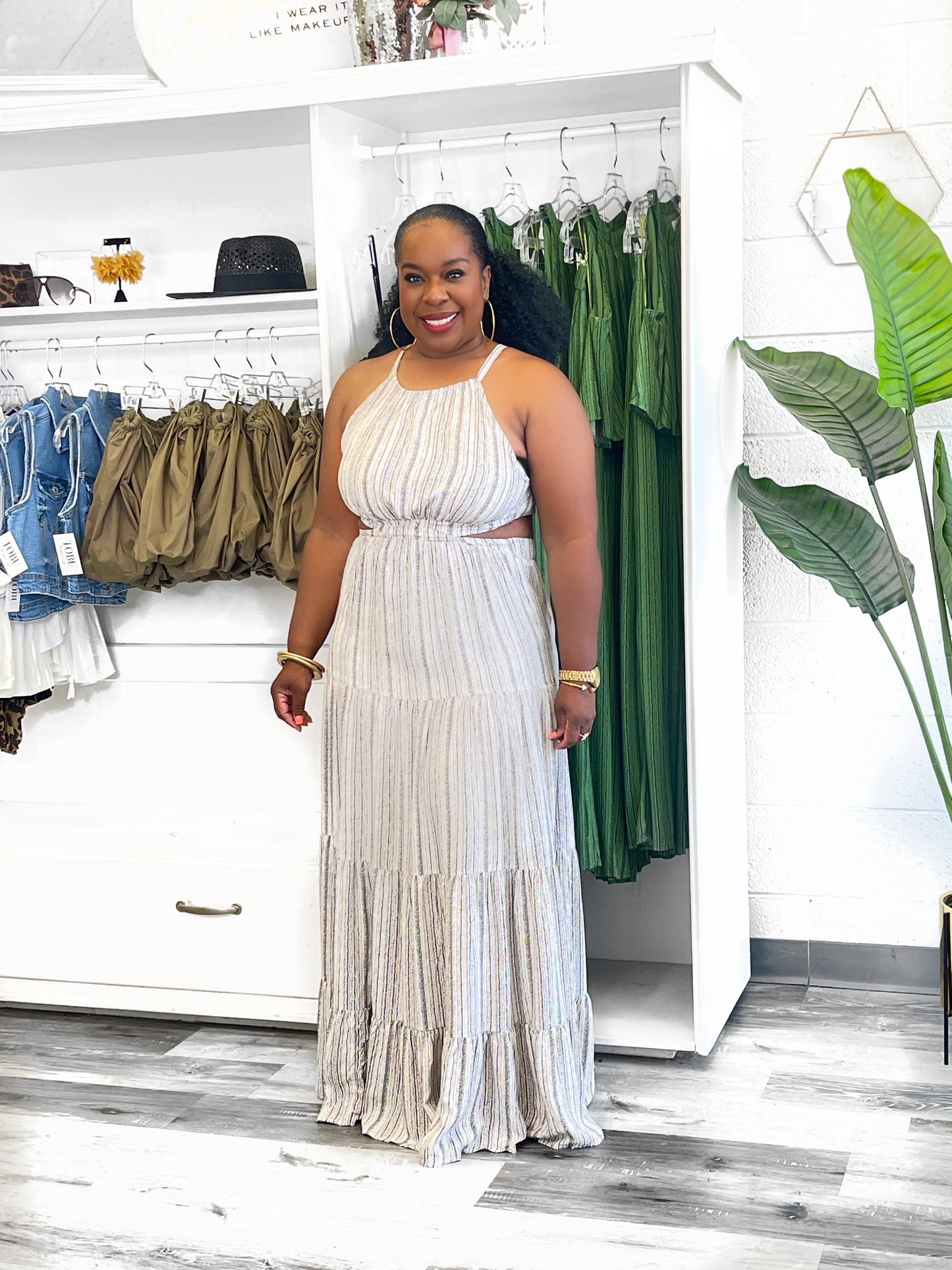 Stripe Cut-Out Maxi Dress